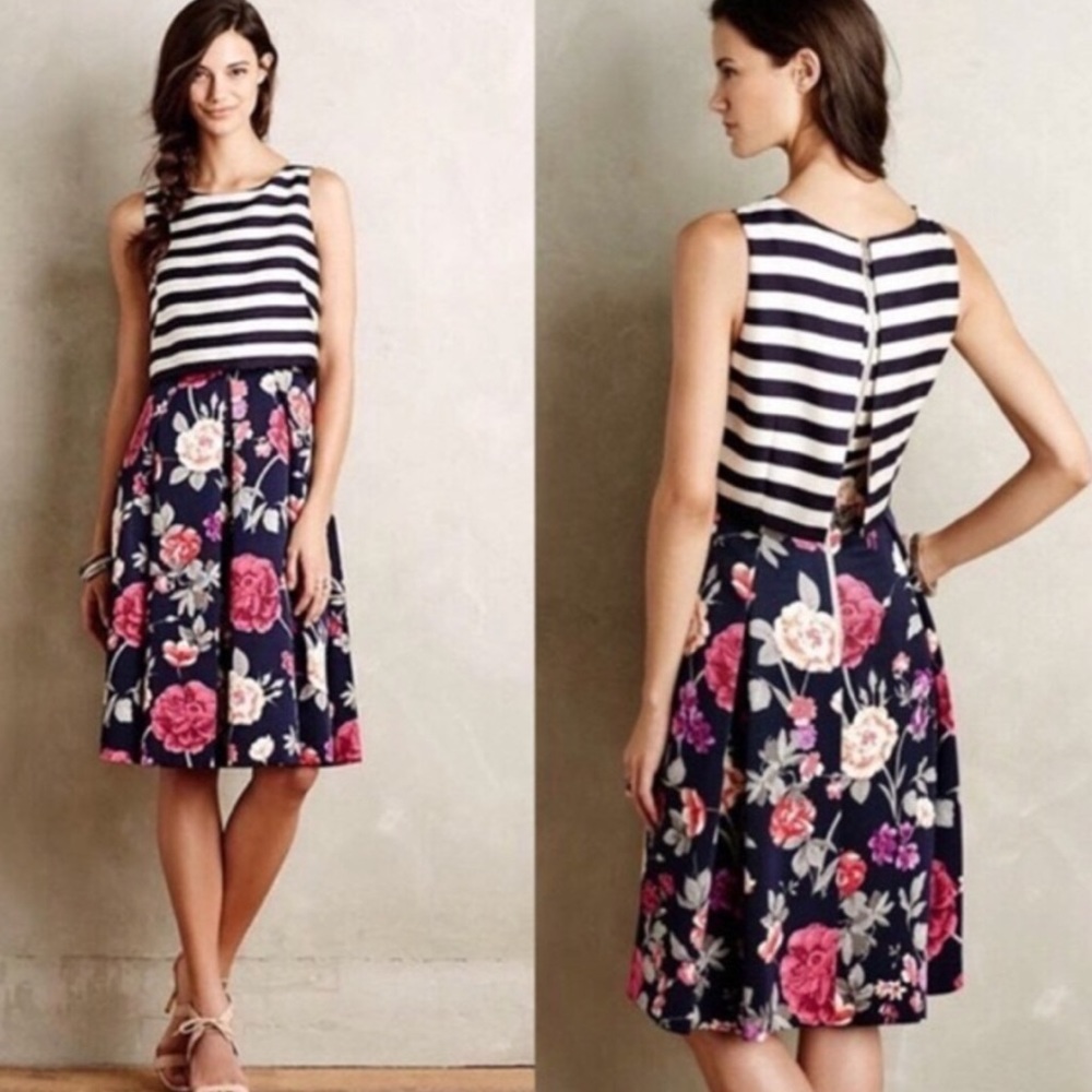 Anthropologie Blue and White Sleeveless Midi Dress